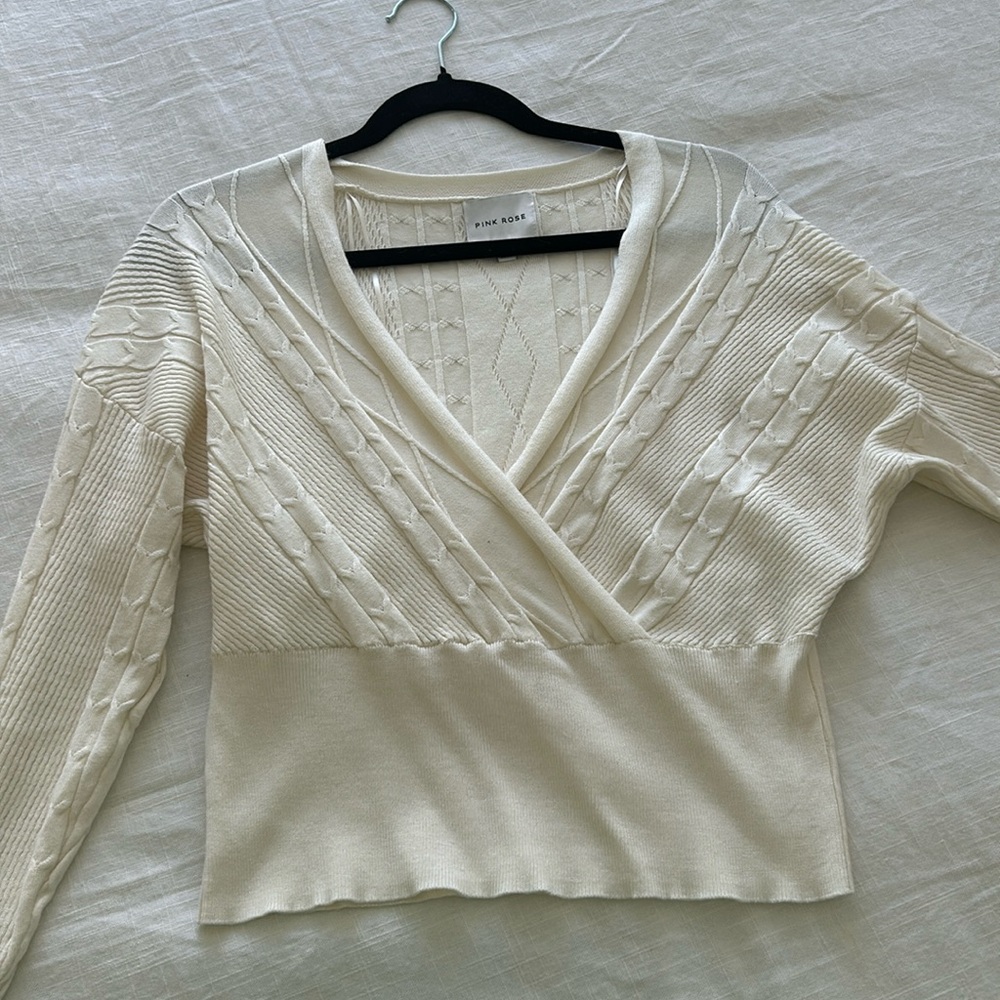 Cream knit v-neck sweater
